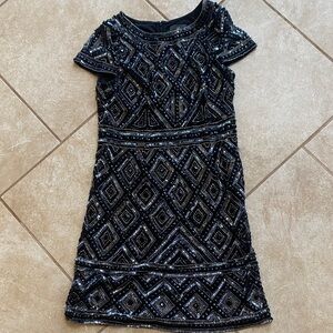 Adrianna Papell Black and Silver Embellished Dress. Size 8.